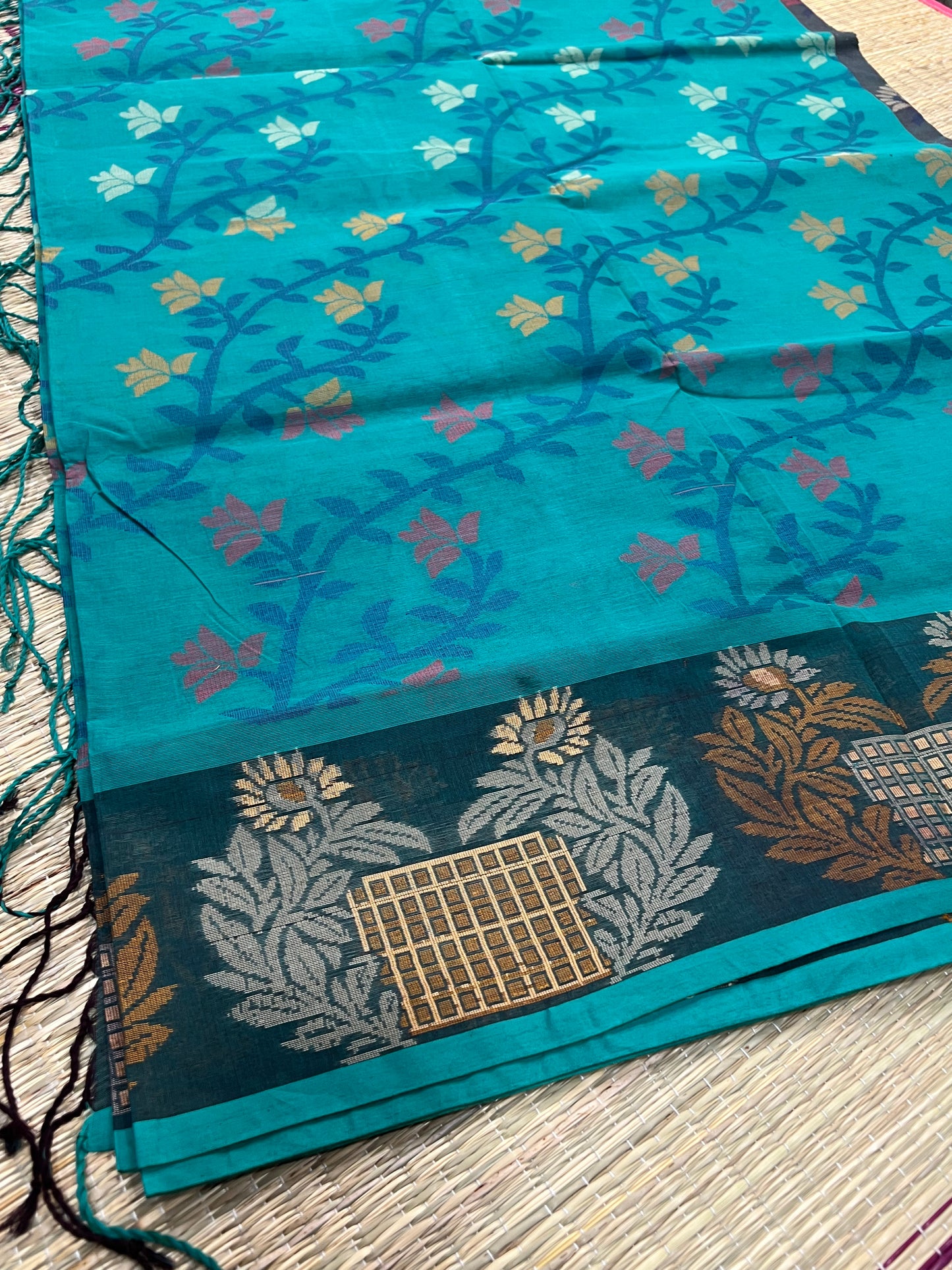 Blue jamdani cotton saree