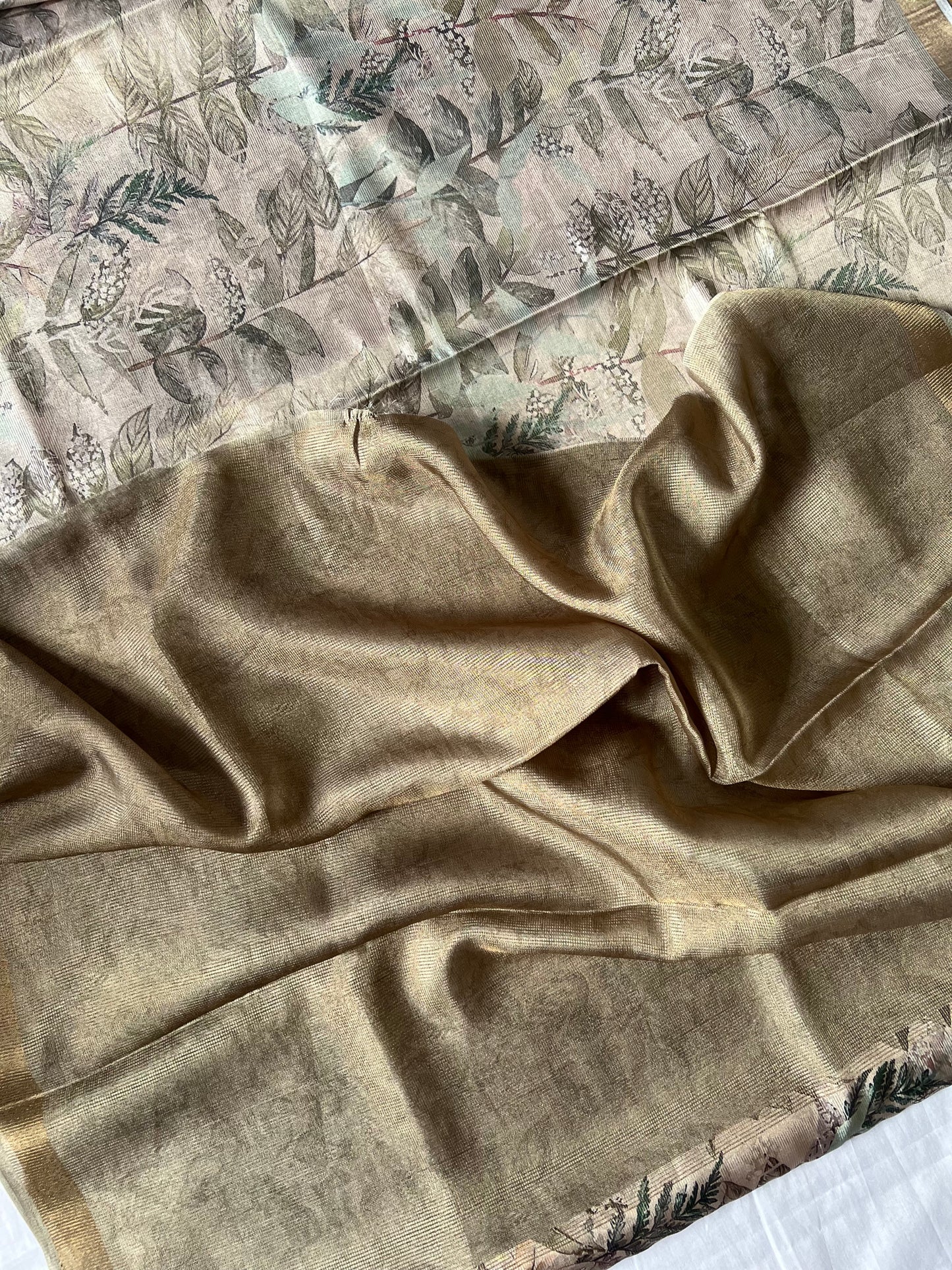 Dark beige tissue line semi tussar silk saree
