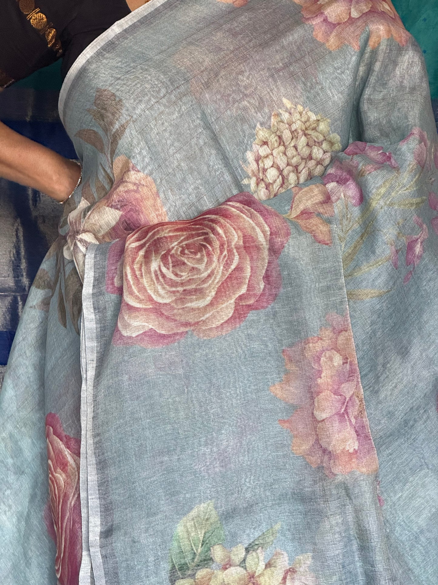 Pure linen digital printed saree