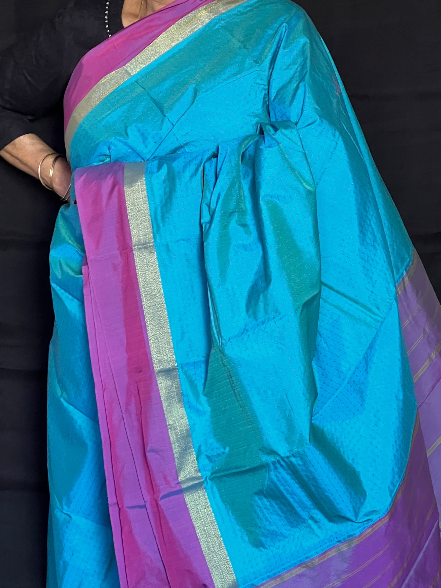 Blue & magenta semi silk saree