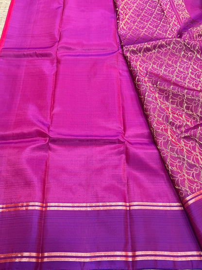 Pink & purple Kanchi silk saree