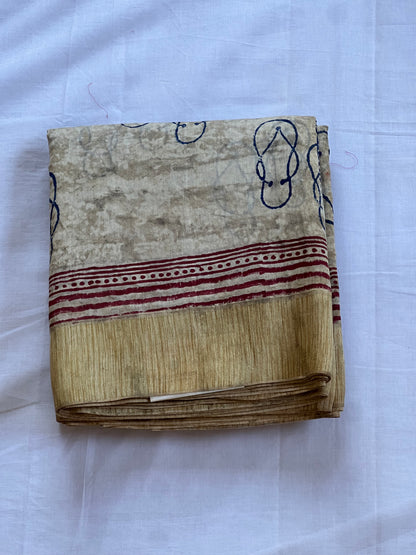 Beige chanderi silk cotton saree