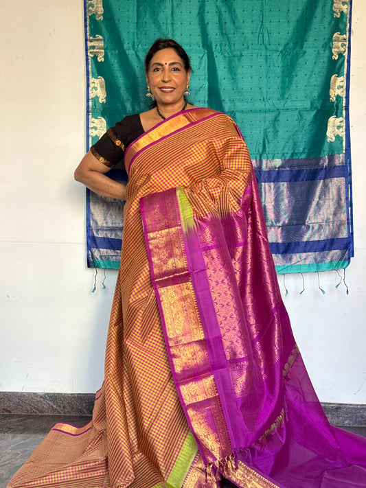 Small checks silk cotton saree