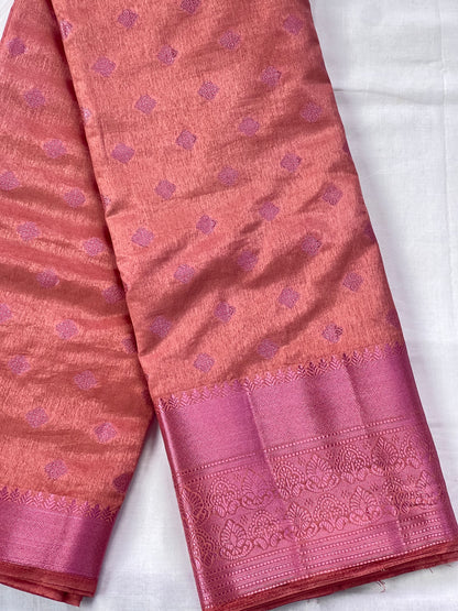Coral blush motif semi silk cotton saree