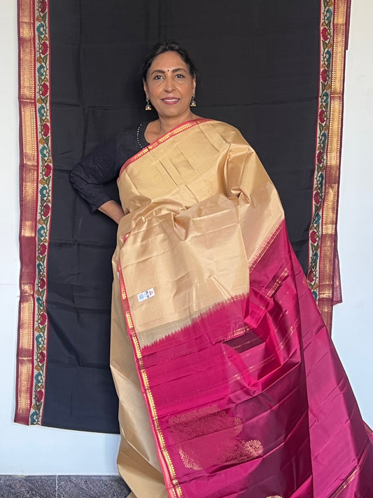 beige kasa kasa checks kanjivarum silk saree