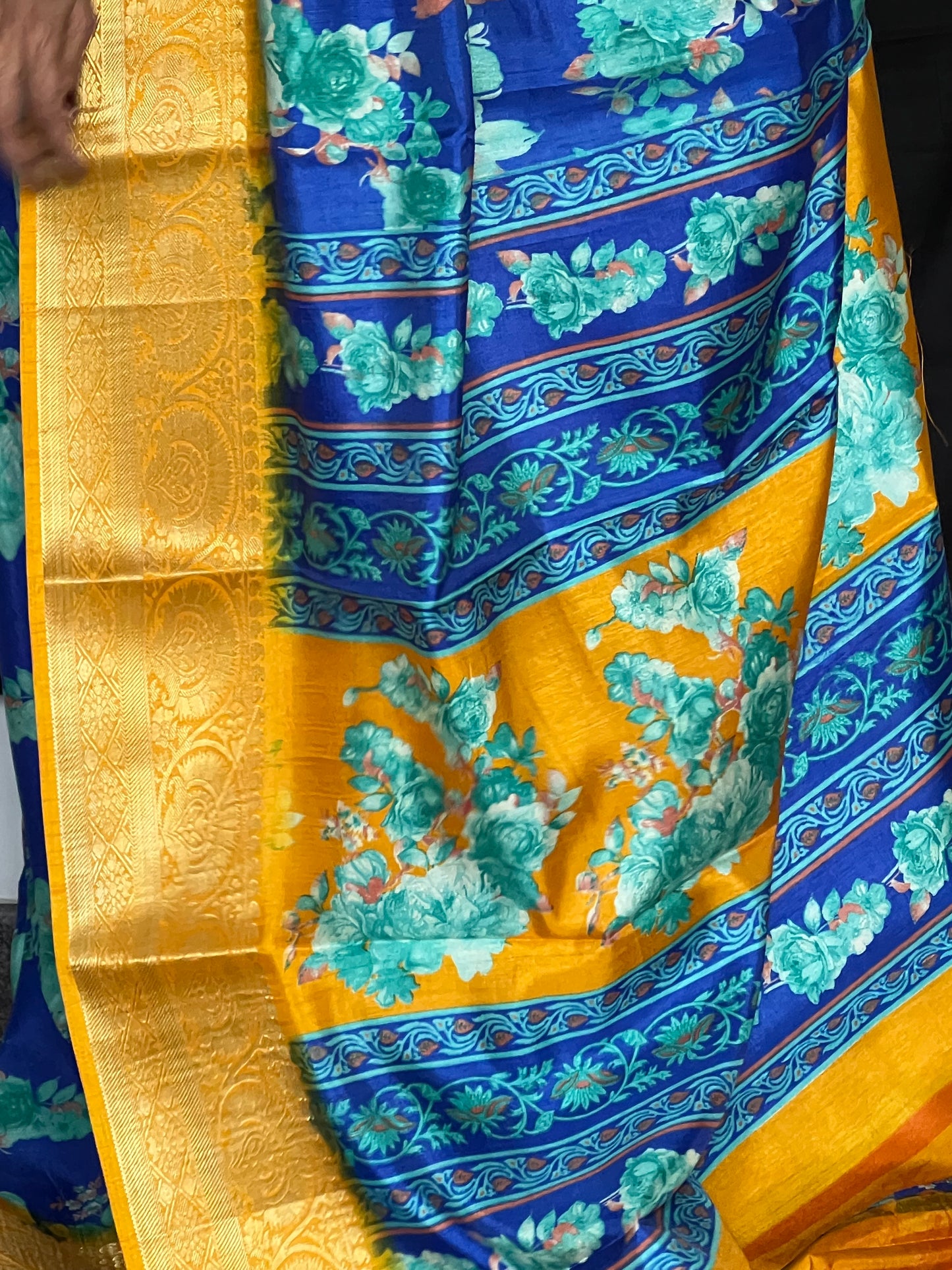 Blue semi printed crepe saree