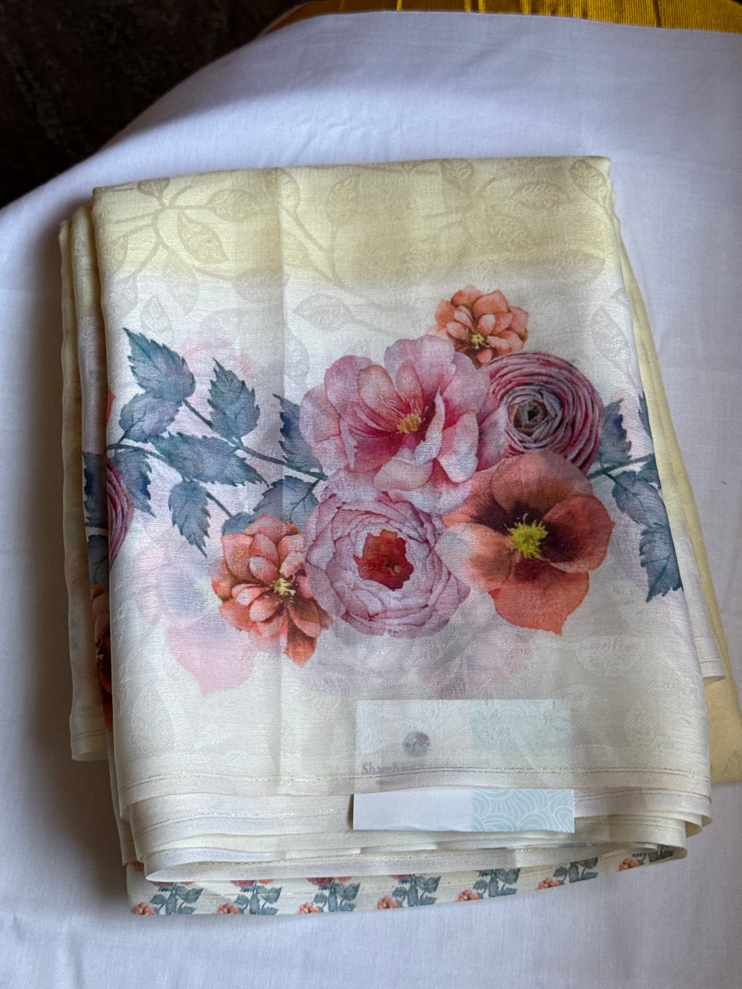 Yellow pastel semi silk saree