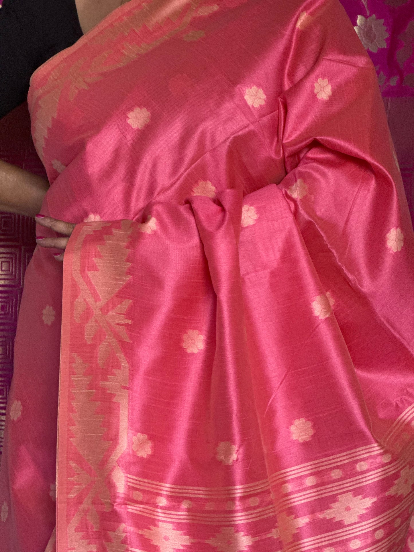 Soft orange & pink semi tussar saree
