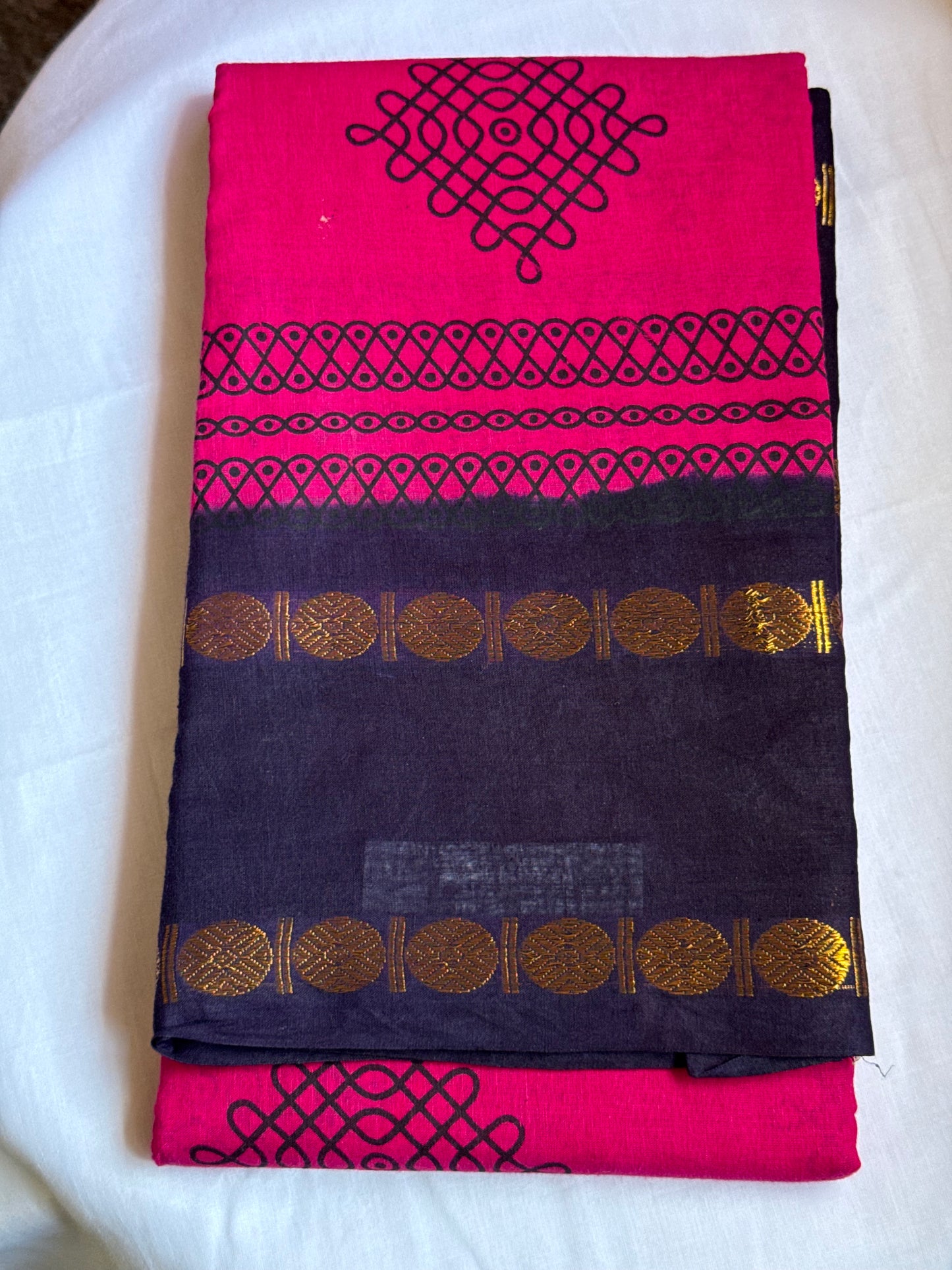 Pink kolam sungudi cotton saree