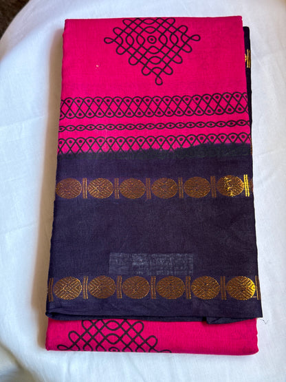 Pink kolam sungudi cotton saree