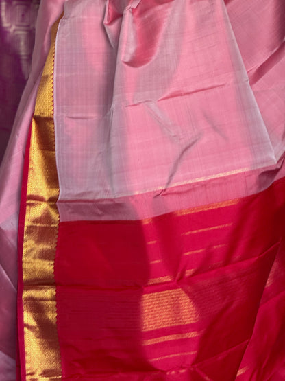 Pure silk saree pink tone with red border