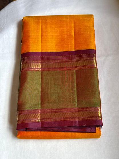 Bright Yellow Silk Saree With Contrast Border