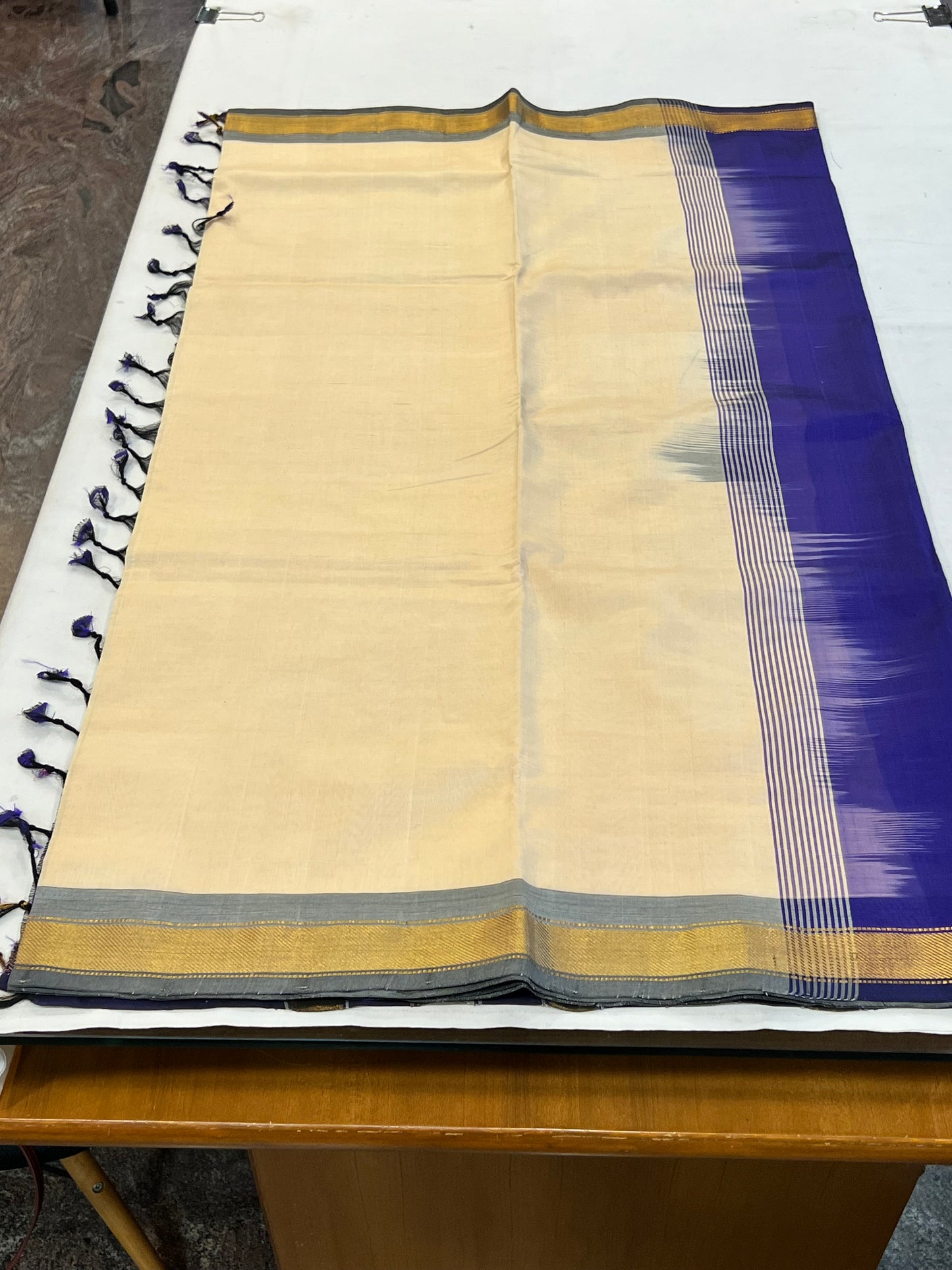 Sandal & purple semi silk cotton saree