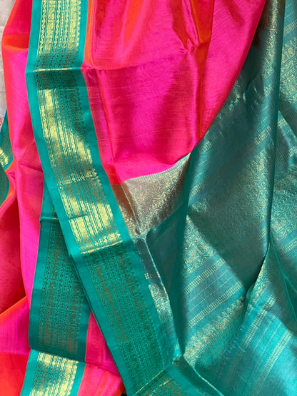 Rani pink Kanchivaram silk cotton saree