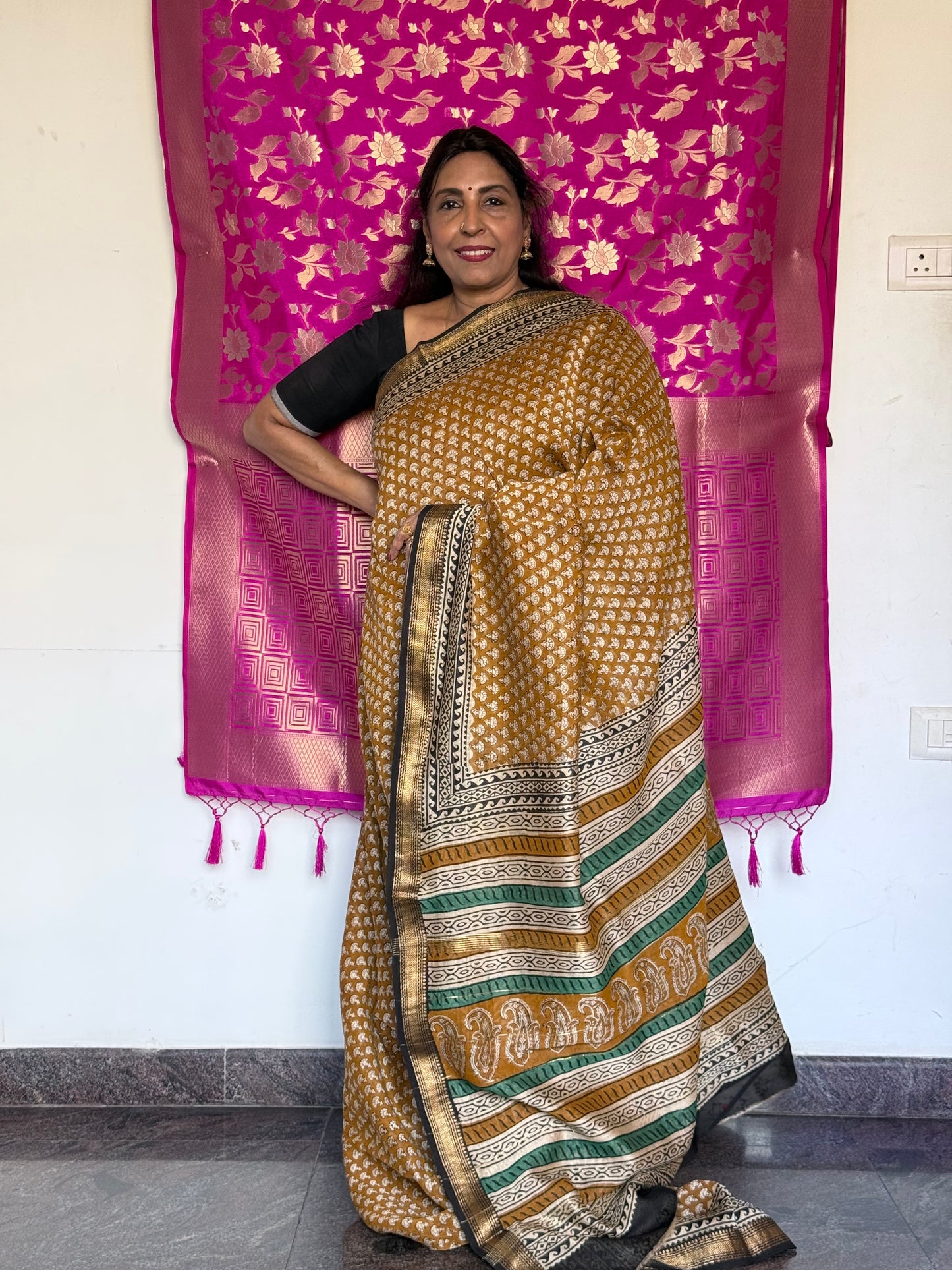 Printed chanderi silk saree