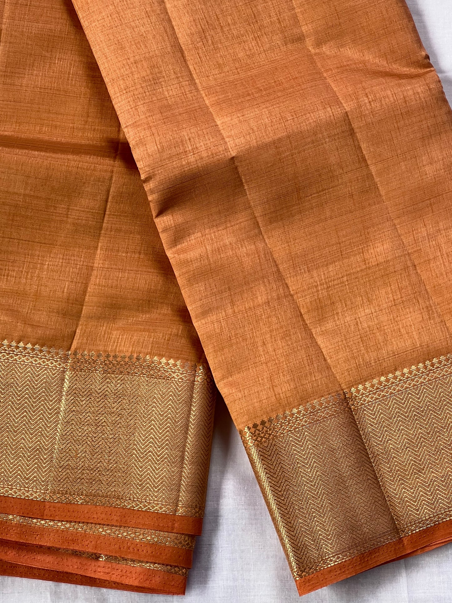 Plain Sandal orange semi silk cotton saree