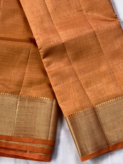 Plain Sandal orange semi silk cotton saree