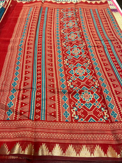Red blue semi soft silk