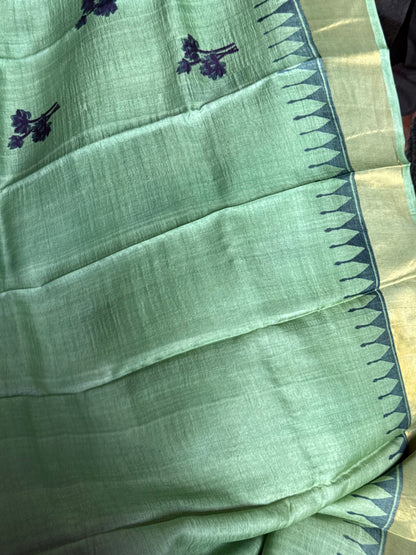 Printed Tussar saree - Pastel Green