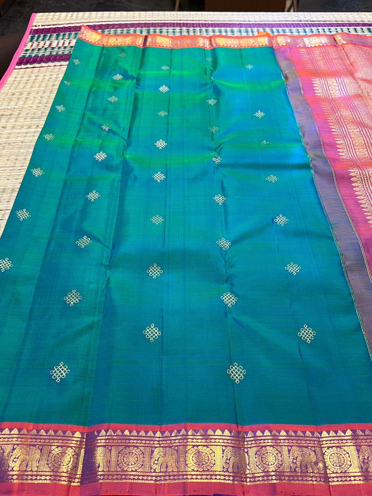 Emerald Kolam Heritage Kanchivaram saree