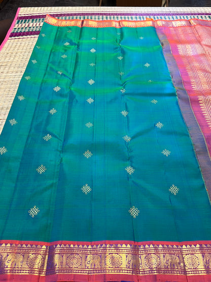 Emerald Kolam Heritage Kanchivaram saree