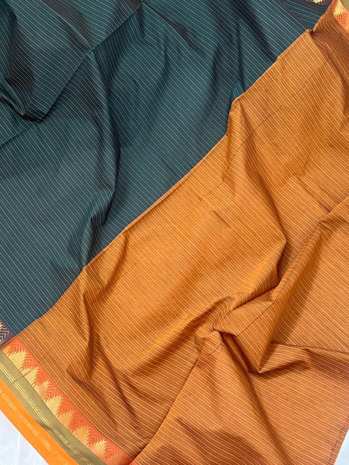 Dark green semi silk cotton saree