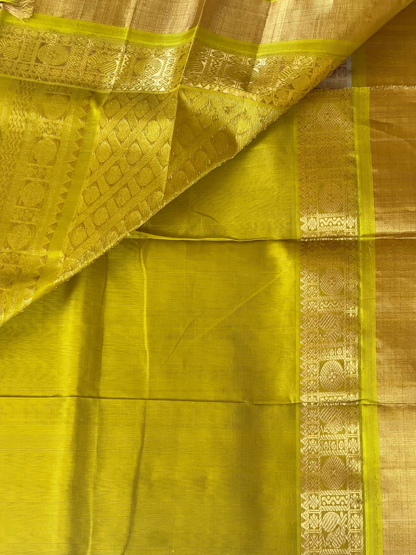 Beige Lime Glow Silk Cotton Saree