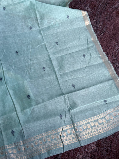 Pastel green semi matka saree