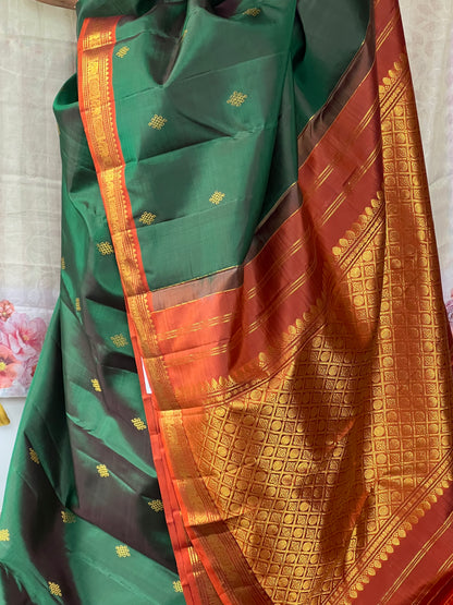 Bottle green kanchivaram silk saree