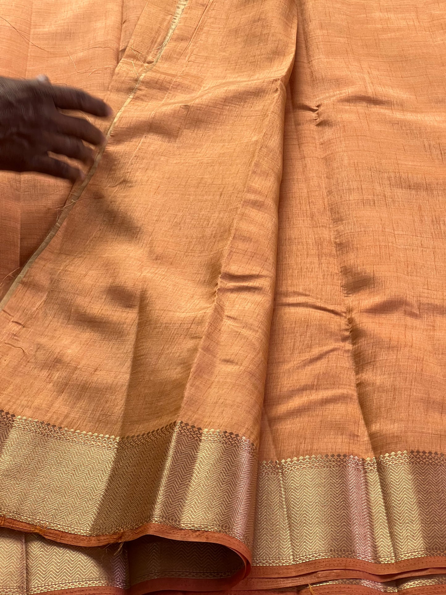 Plain Sandal orange semi silk cotton saree