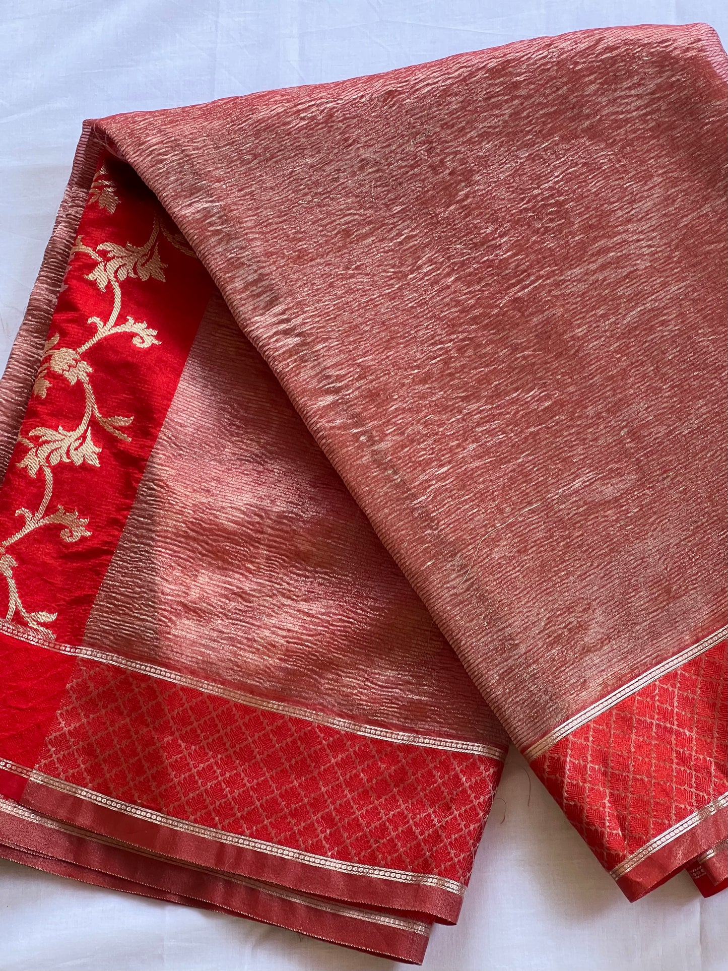 Red crushed silk saree