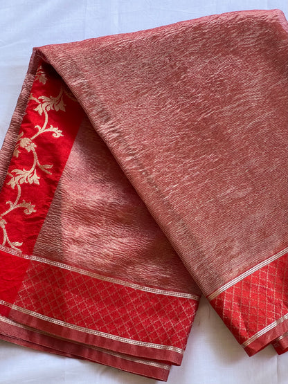 Red crushed silk saree