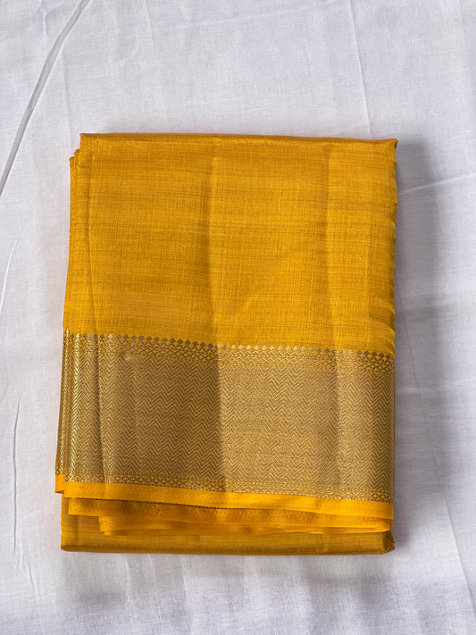 Plain Yellow semi silk cotton saree