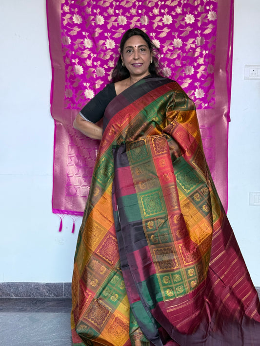 Multicoloured pure silk saree