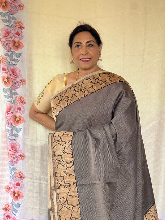 Black & jute border tussar silk saree