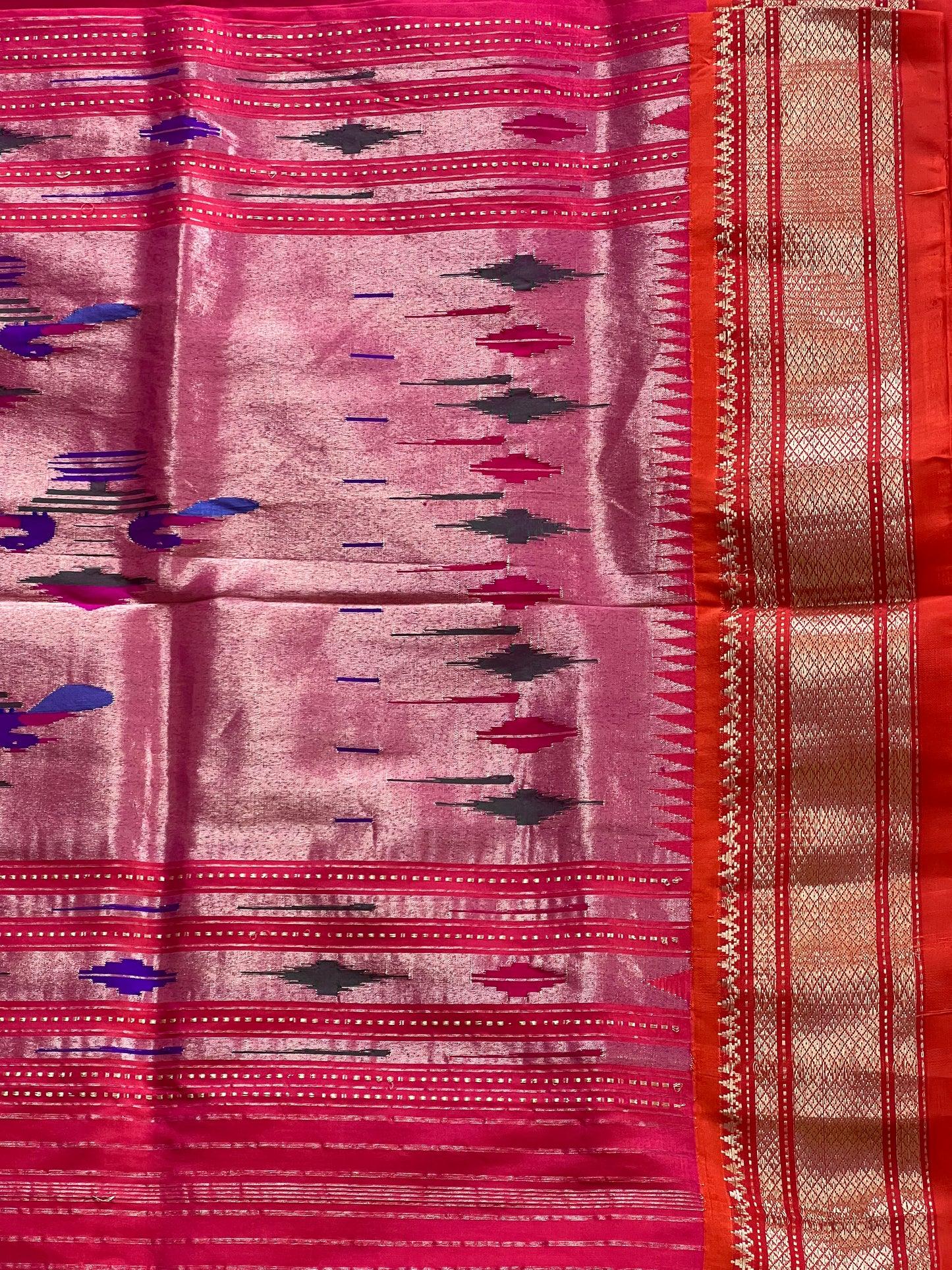 Orange & pink pure pythini silk saree