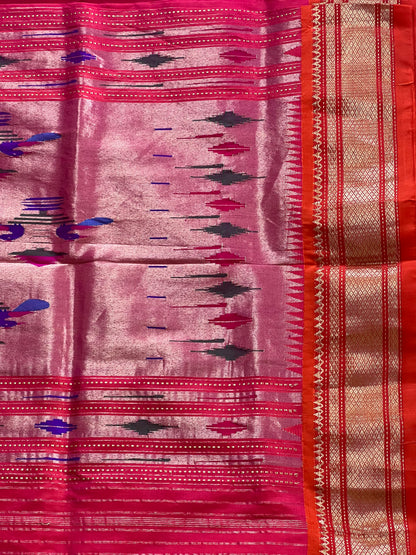 Orange & pink pure pythini silk saree