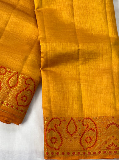 Mango yellow semi silk cotton saree