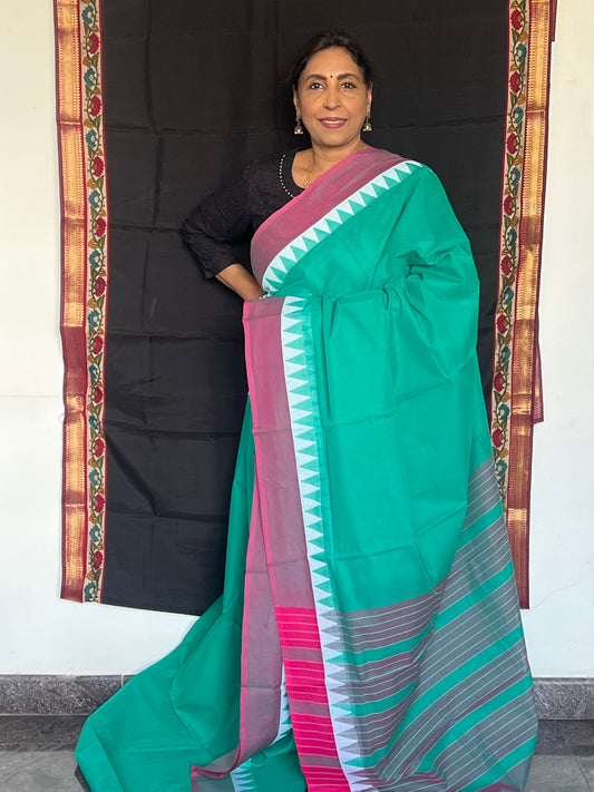 Teal Mangalagiri cotton saree