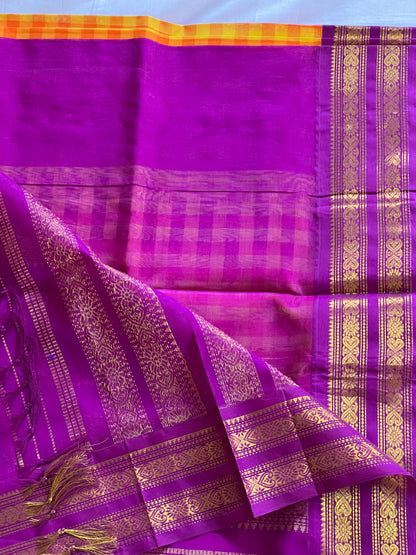 Sunlit Yellow Checks Silk Cotton Saree