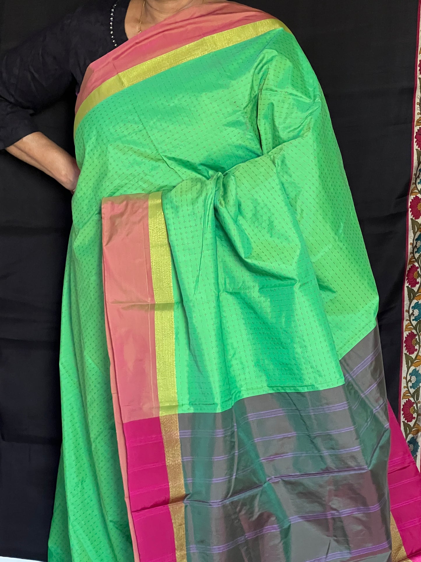 Parrot green semi silk saree