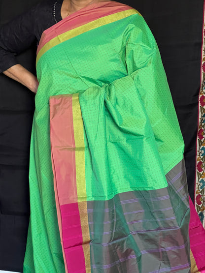 Parrot green semi silk saree