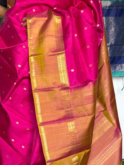 Pink Silk Saree With Beige Border