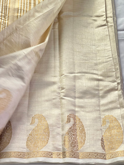 Ivory white semi silk cotton saree