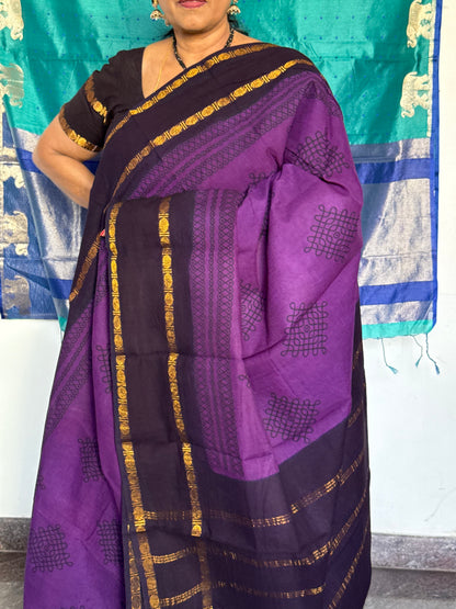 Violet kolam sungudi cotton saree