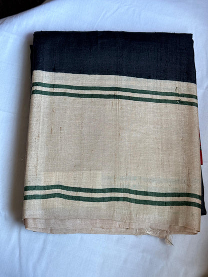 Monochrome & Red Geometric Tussar silk