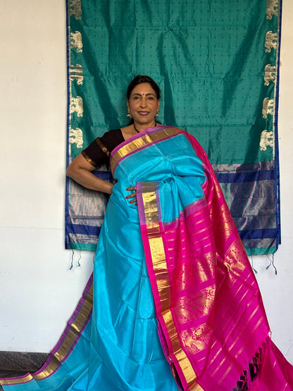 Blue & Pink Silk Saree