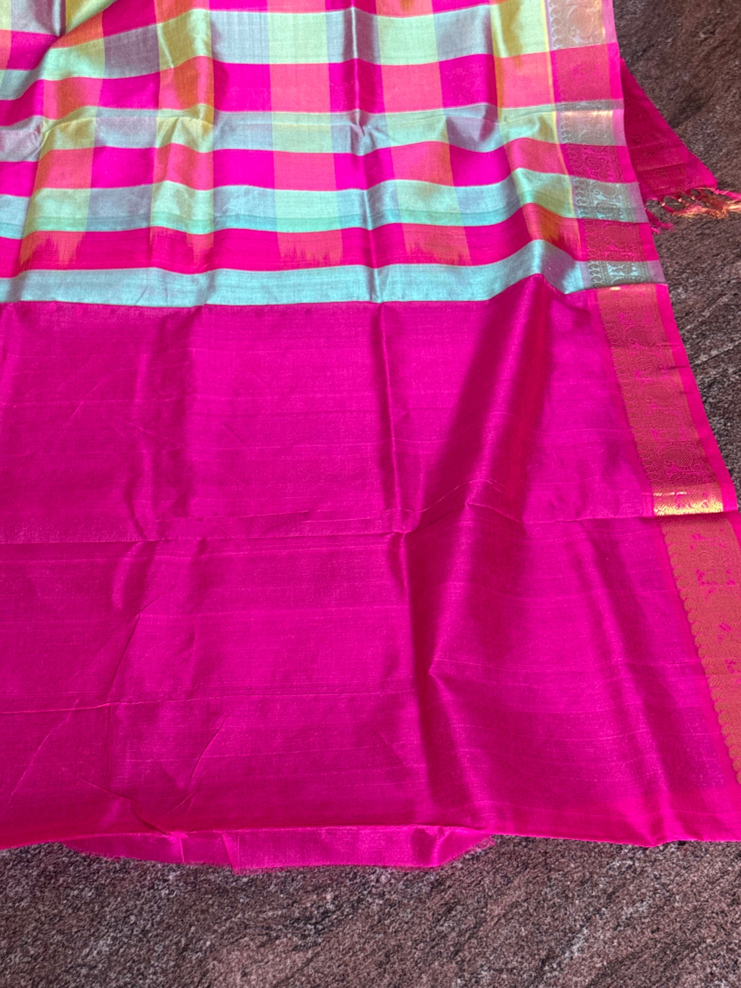 Multicoloured Checks Silk Cotton Saree