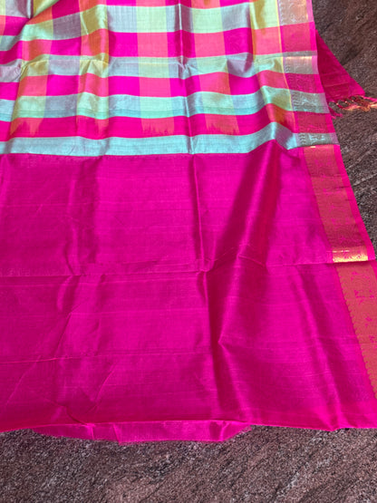 Multicoloured Checks Silk Cotton Saree