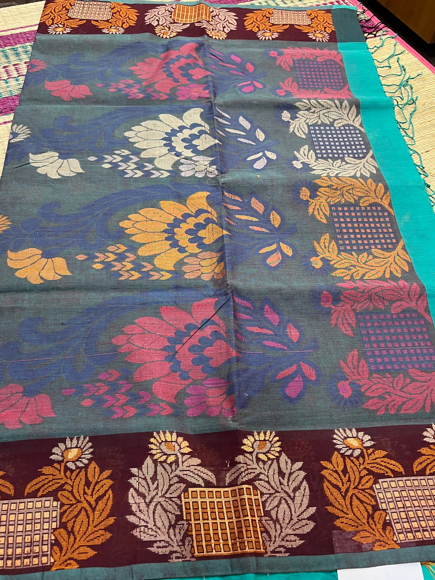 Blue jamdani cotton saree